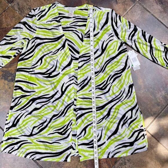NWT Multiples Going Green Sheer Open Front Zebra Cardigan Large - Picture 6 of 12